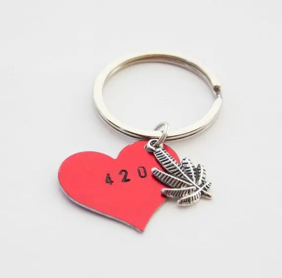 

420 Keychain, Stoner Gift, Stoner Keychain, Heart Gift, 420 Gifts, Mary Jane Keychain,Weed Keychain