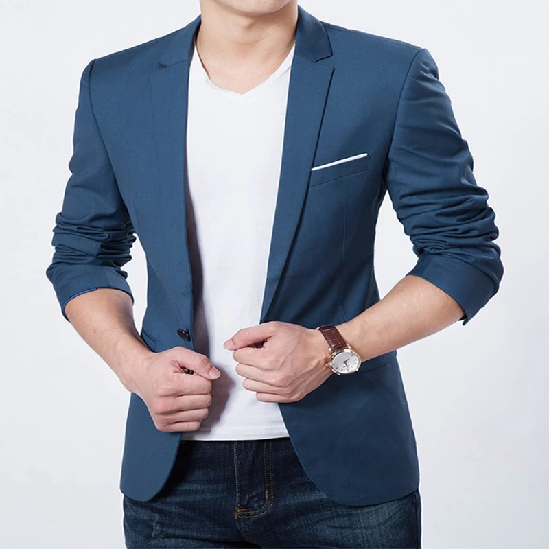 Fashion Men's Cotton Suit Jacket Men's Casual Suits Light Blue for Men