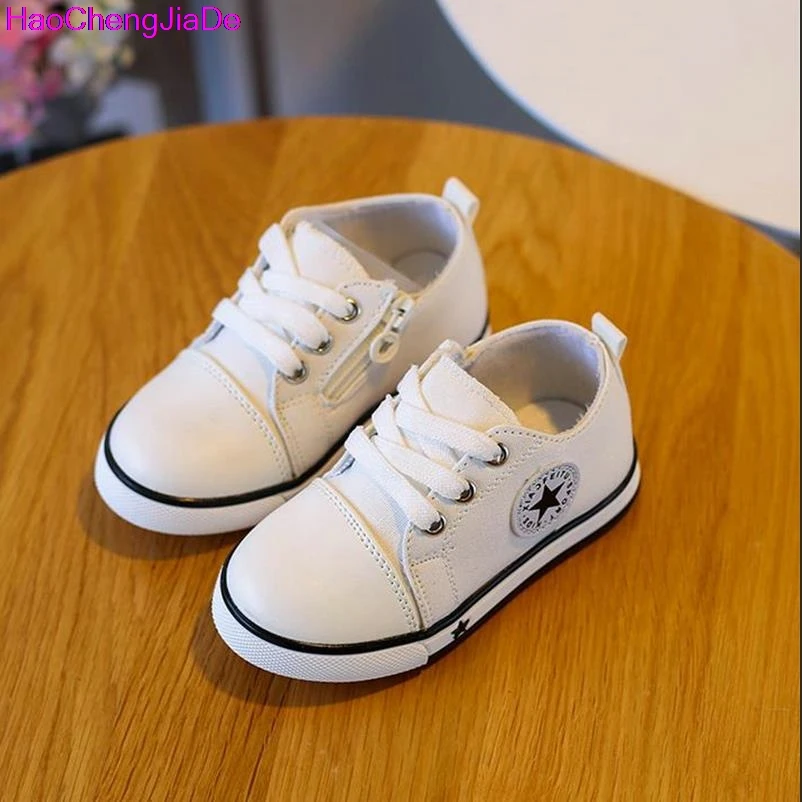 

HaoChengJiaDe Spring Autumn Canvas Children's Shoes Star Fashion Sneakers Kids Lace-up Casual Shoes For Girls Boys Black White