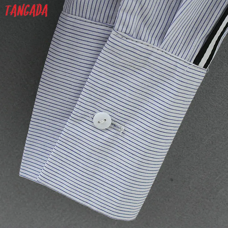 Tangada Женская полосатая блузка с длинным рукавом и отложным воротником свободные рубашки элегантные женские повседневные шикарные топы blusas YD181