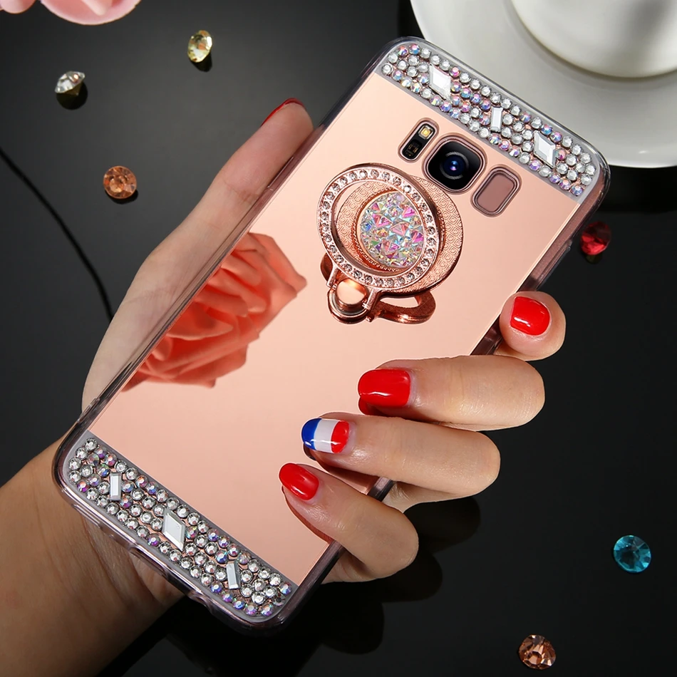 На заказ для iPhone 11 Pro XS Max XR X Блестящий зеркальный чехол со стразами с блестящим