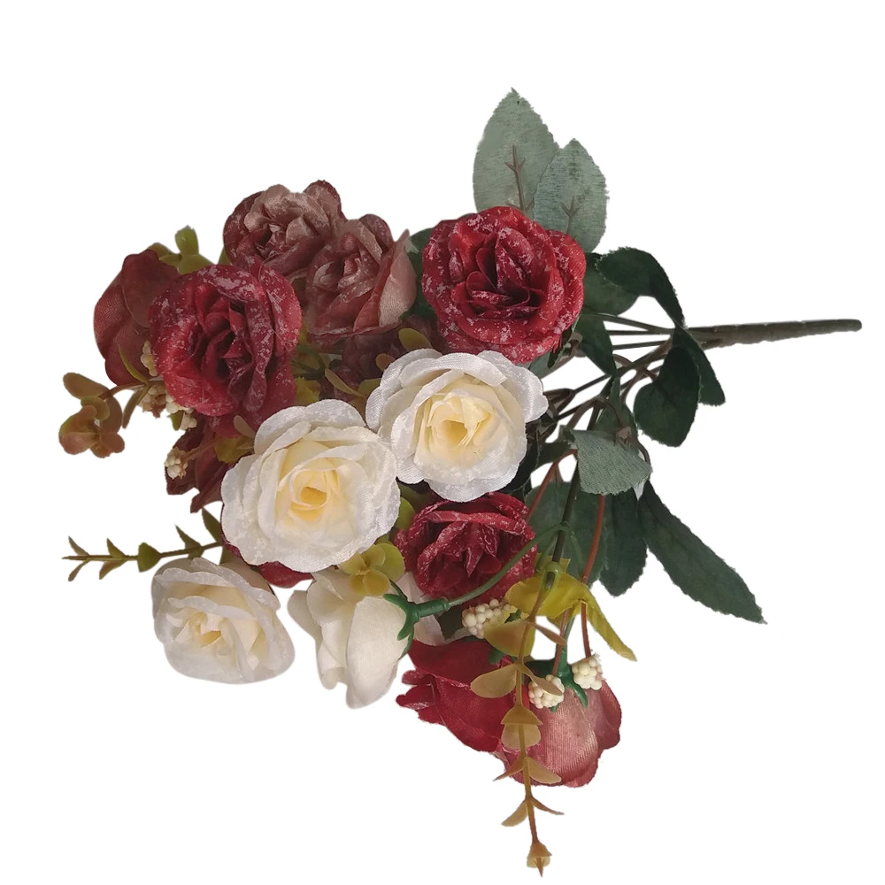 

1 Bunch Artificial 18-Head 6-Branch Roses Flowers Wedding Decor Wine Red