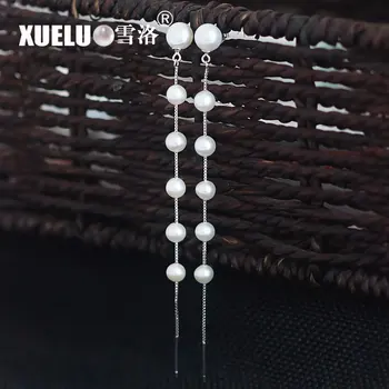 

XUELUO 2019 Fashion 925 Sterling Silver Natural Genuine Cultured Freshwater Round Pearl Stud Earrings