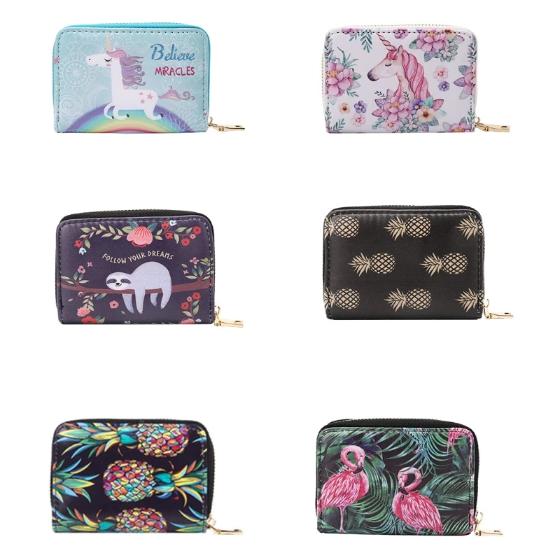 

THINKTHENDO Women's Wallet Print Pattern Credit Card Holder RFID Blocking Zipper Case Pocket Faux leather Fashion New Holders