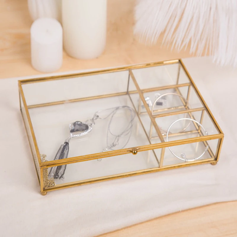 Creative Nordic style Retro Glass jewelry storage box Jewelry display box Desktop storage organization Home Decoration 2