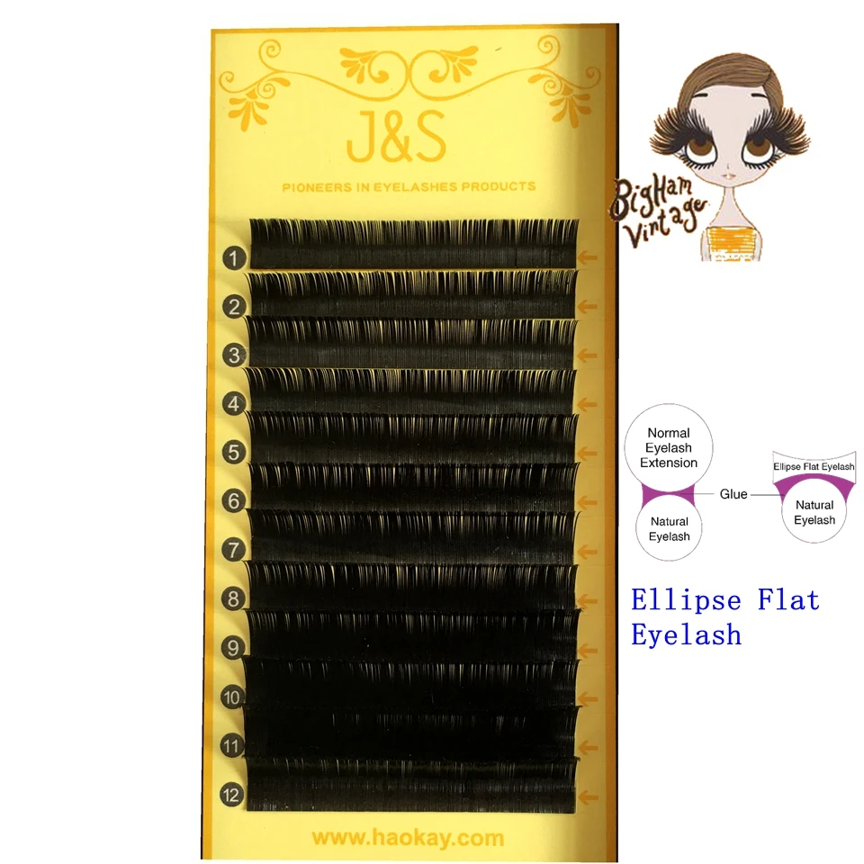 J S 1tray Mixed Size Flat Ellipse J B C D Curl Eyelash Extension Matte Finish