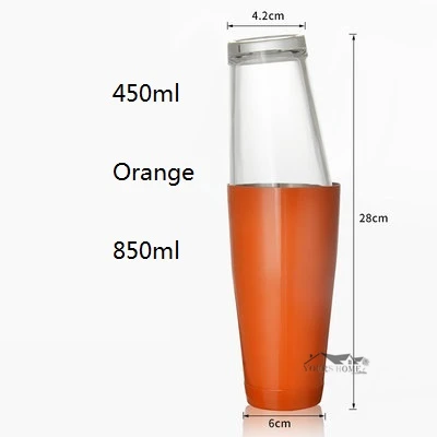 450/850 мл шейкер Бостонский шейкер стеклянная чашка из нержавеющей стали цветная чаша для зала шейкер стеклянные американские шейкеры - Цвет: Orange 450-850ml