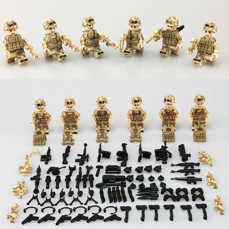 New LegoINGlys Red Sea Action Military SWAT City Police Minifigure Special Forces Weapons Building Blocks Mini Figures Toys