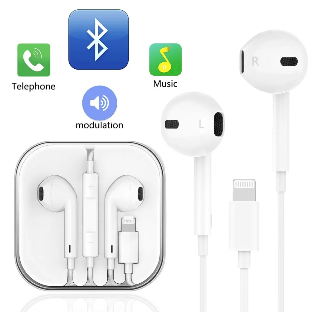 Bluetooth Wired Earphone for IPhone 8 In Ear Stereo with Microphone