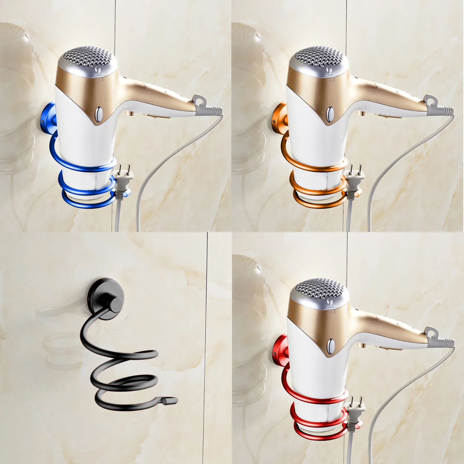 multi color bathroom organizer Hair Dryer Rack Aluminum home Wall mounted Holder Shelf Storage stand hooks drop shipping