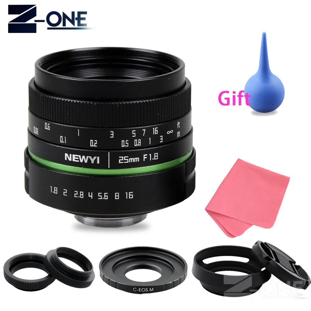 25mm F1.8 APS C Manual Camera Lens+C Mount Adapter+Macro Rings Kit For