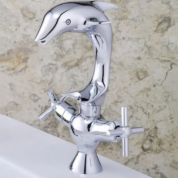 Bathroom Dolphin style wash basin faucet mixer tap, Toilet brass sink
