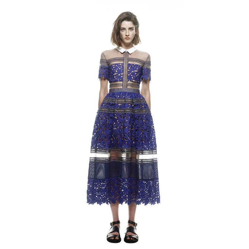Las Encaje Blue Auto Elegantes 2019 Vestido Hueco Kim De Vintage Señoras Estilo retrato Fiesta Noche Kardashian wBHBxzq