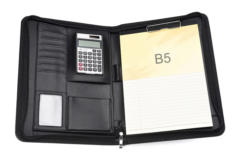 Искусственная кожа Бизнес B5 18 К Padfolio менеджер сумка портфель на молнии блокнот Тетрадь калькулятор подачи папка для документов