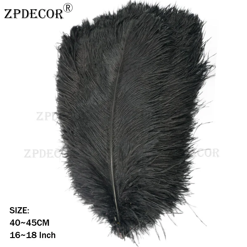 40-45 см белые страусиные перья для рукоделия принадлежности для свадебной вечеринки карнавальные украшения для танцоров - Цвет: Черный