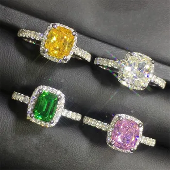 

Birthstone ring 925 Sterling silver Cushion cut 3ct AAAAA Zircon cz Wedding Band Rings for women Bridal Statement Party Jewelry