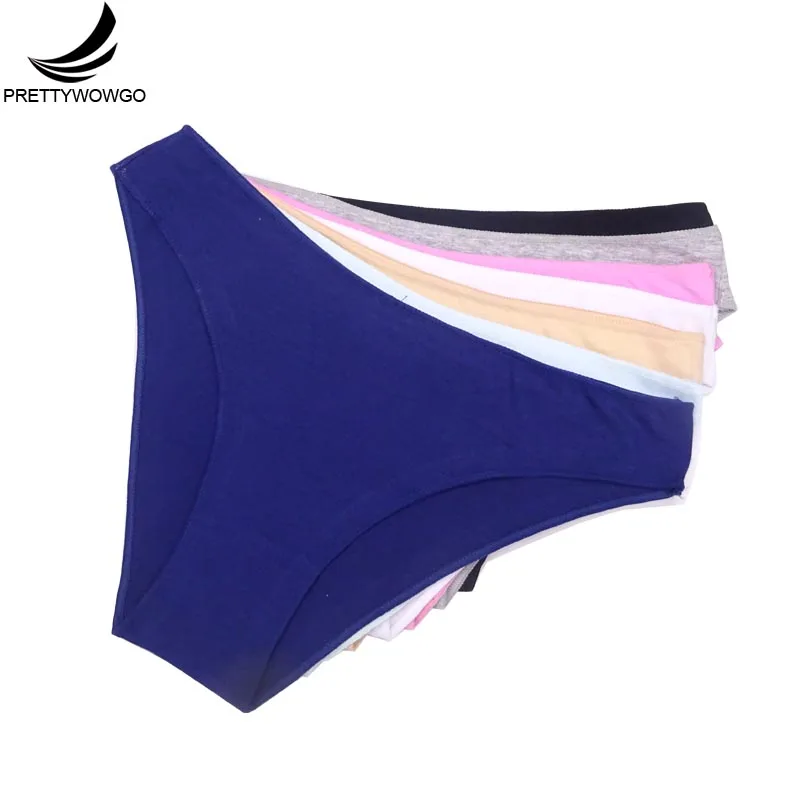 

Prettywowgo 6 pcs/lot New Arrival 2019 Good Quality 6 Solid Color Cotton Low Waist Briefs Panties 816