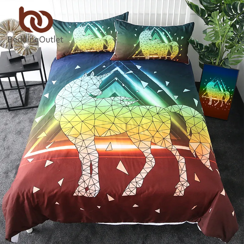 

BeddingOutlet Geometric Unicorn Bedding Set Queen Rainbow Colors Duvet Cover Stylish Home Textiles Red Green Bedclothes 3pcs