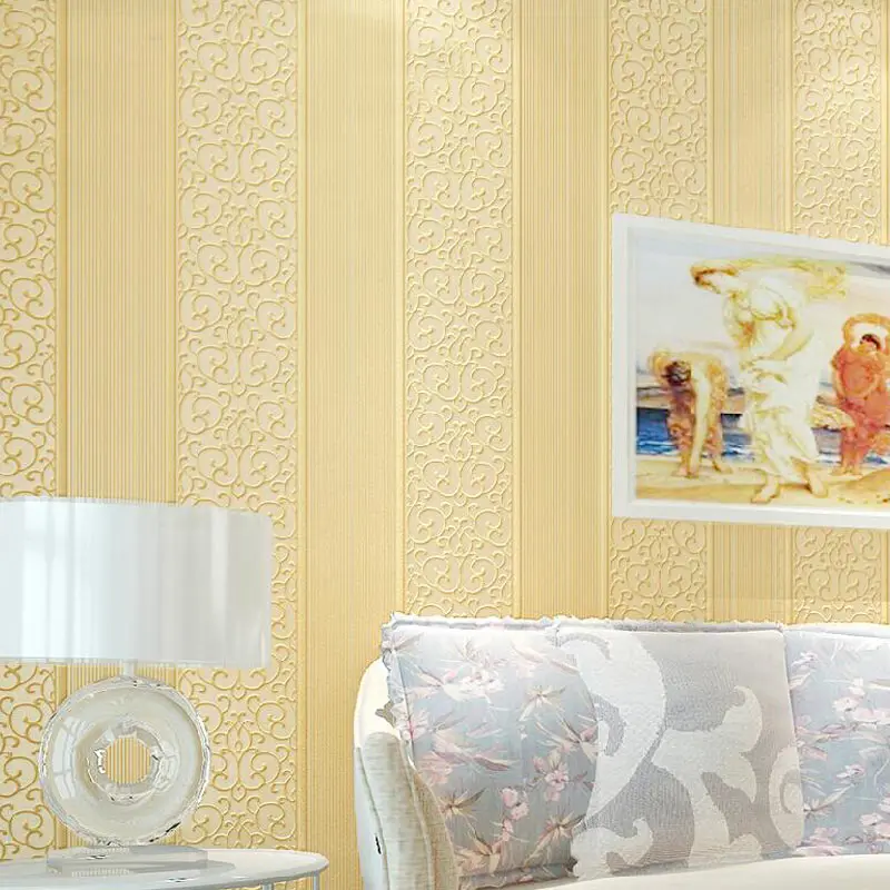 

European Style 3D Embossed Wallpaper Thickened Non-woven Vertical Striped Wall Paper Home Decor Living Room Bedroom Wallpaper 3D