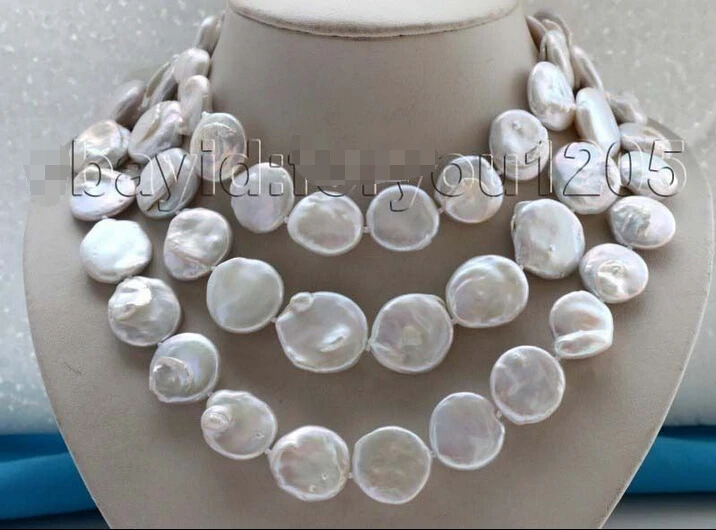 

FREE shipping>>>>>Longest 48" Genuine Natural 16-21mm White Coin Pearl Necklace 14KGP #f1785! 6.07