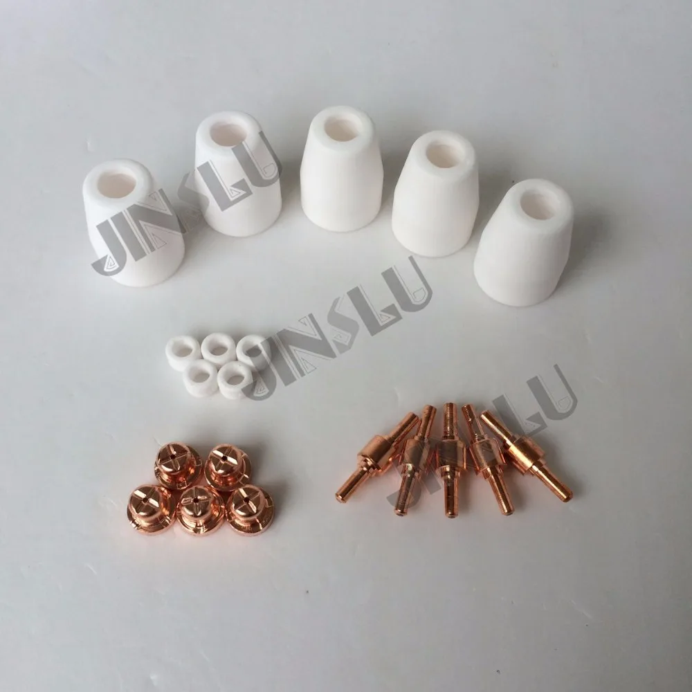 

Free shipping Set of PT-31 Air plasma cutting torch consumable Shield cup 5pcs / Electrde 10pcs/ Tips 10pcs/Gas diffuser 10pcs