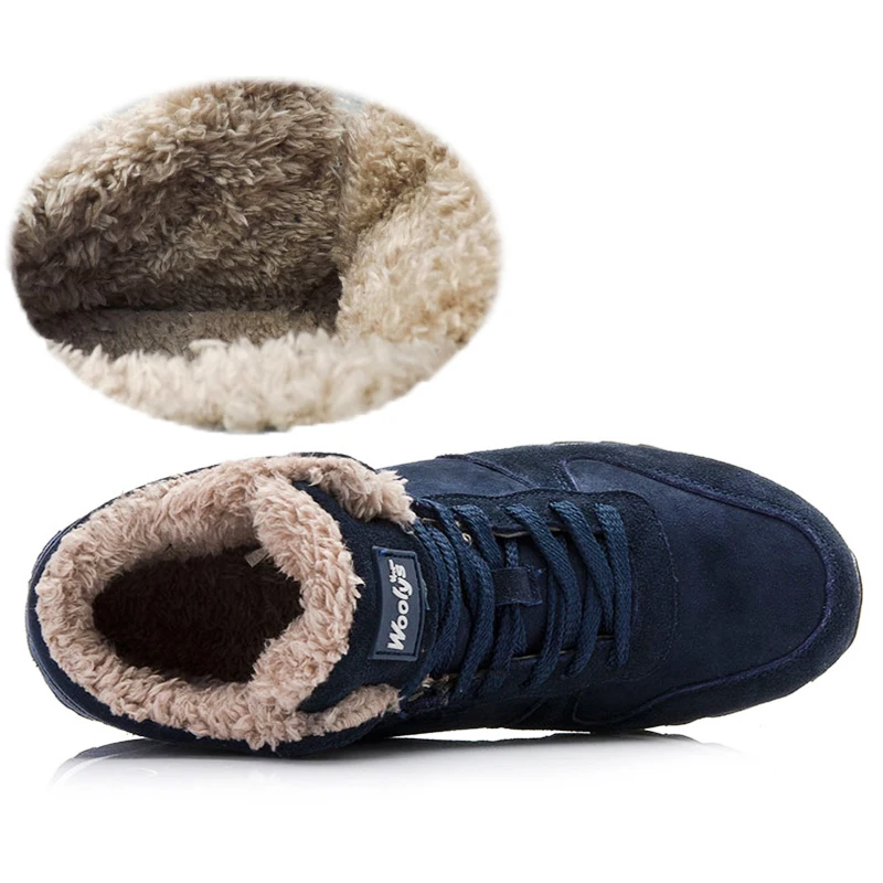 Мужские ботинки; большие размеры 37-46; зимняя обувь; мужские повседневные Зимние ботильоны из флока с теплым мехом; Мужская обувь черного и синего цвета