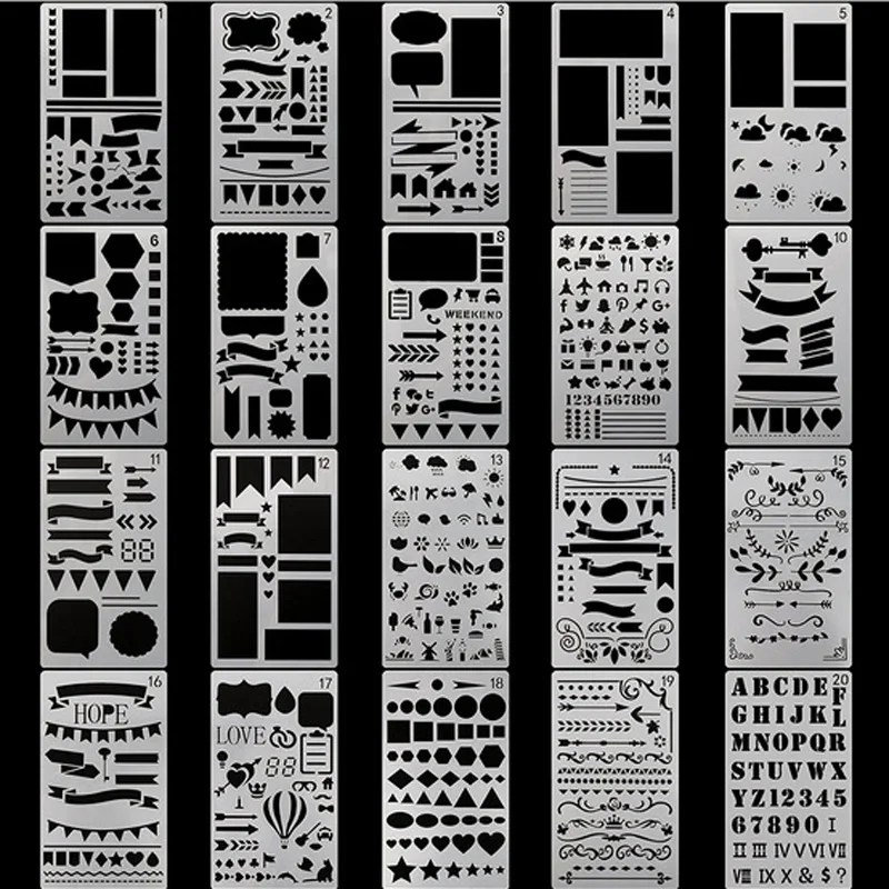 

20pcs Planner Drawing Stencil Diary Decor Craft Album Plastic Stationery Photo Graffiti Notebook Scrapbook DIY