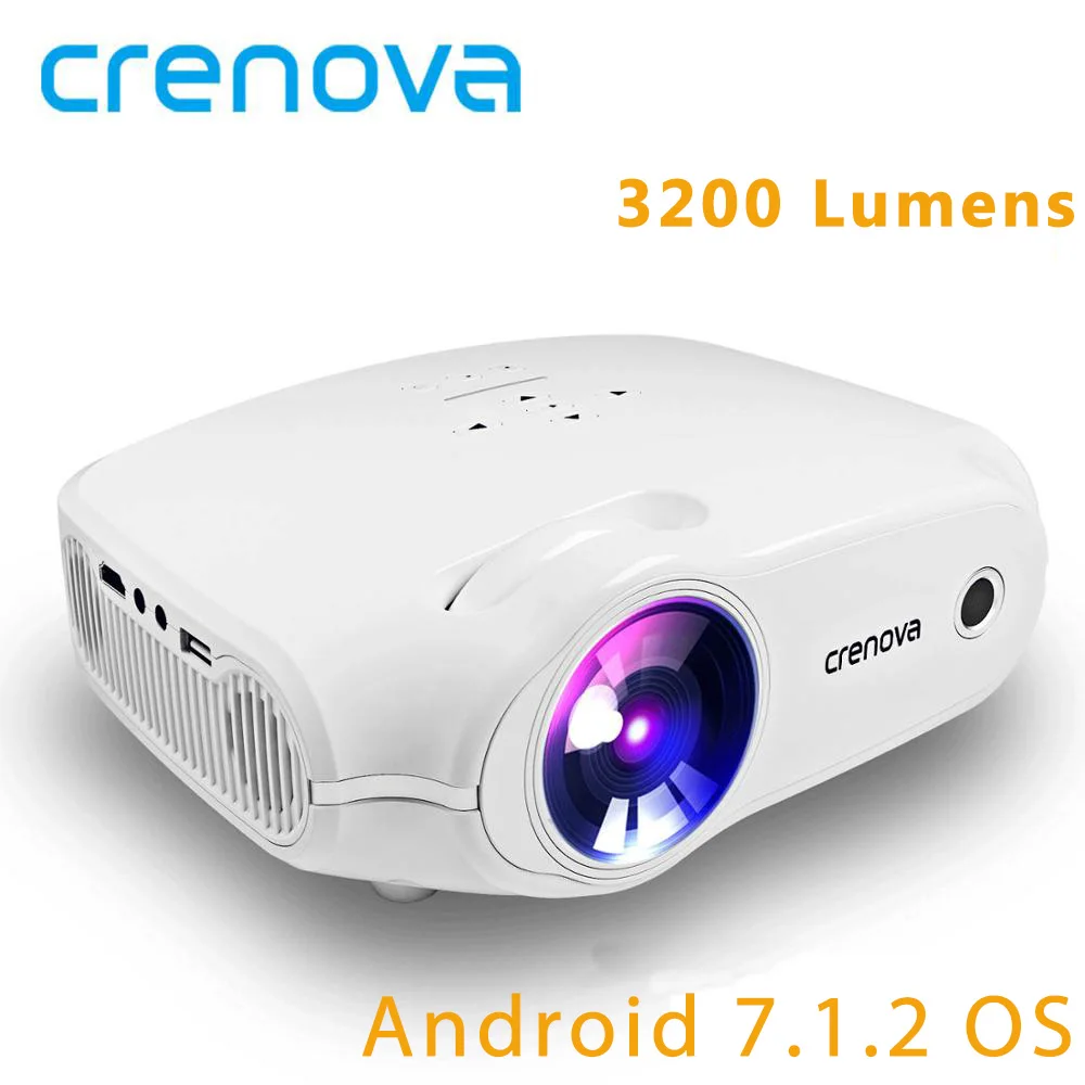

CRENOVA Android 7.1.2 OS Home Theater Projector With Wifi Bluetooth 3200 Lumens Video Projector HDMI VGA AV USB Beamer