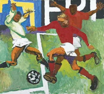 

Modern handmade painting play football on oil canvas for living room decoration and school poster