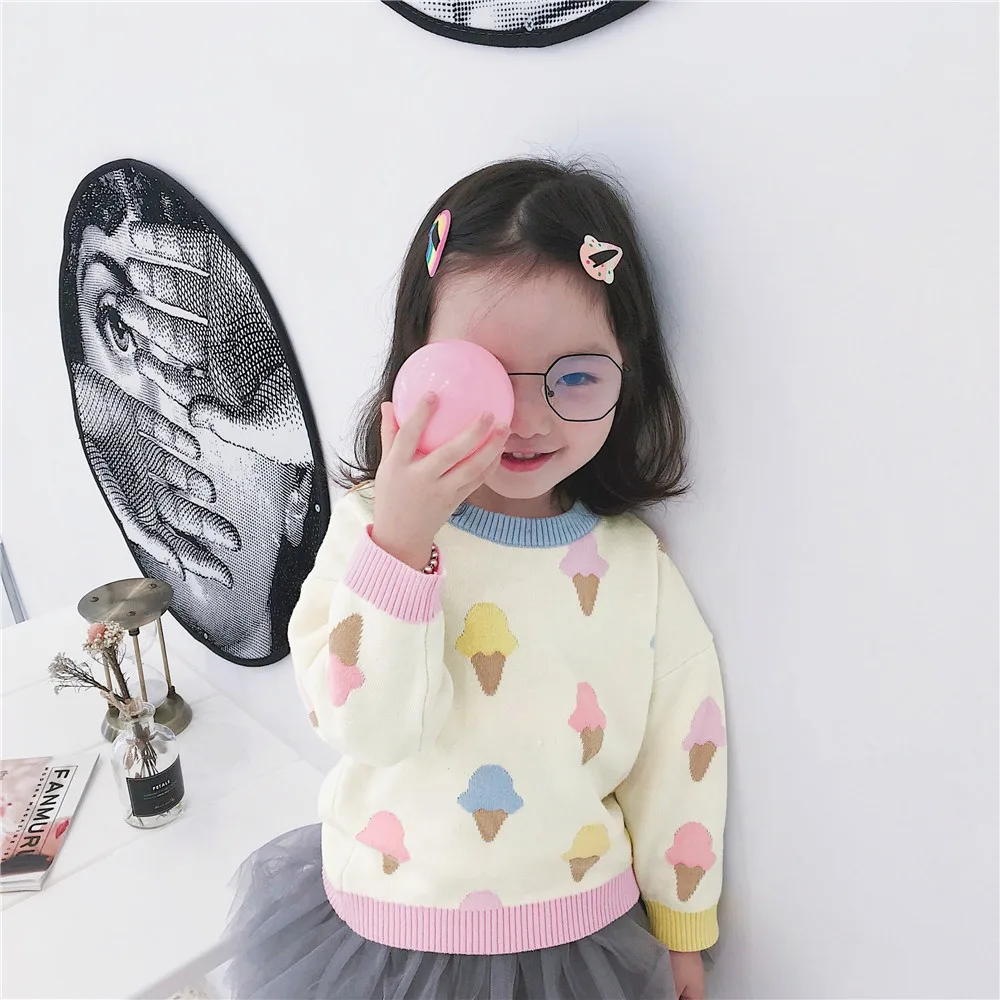 

2018 AUTUMN WTINER KIDS ICE CREAM SWEATERS GIRLS CLOTHING BABY GIRL CLOTHES FASHION CUTE BABY CLOTHES SWEATERS