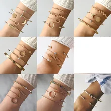 4 шт./компл. Классическая стрелка узел круглый кристалл многослойный Регулируемый Открытый браслет набор женские модные вечерние ювелирные изделия несколько стилей