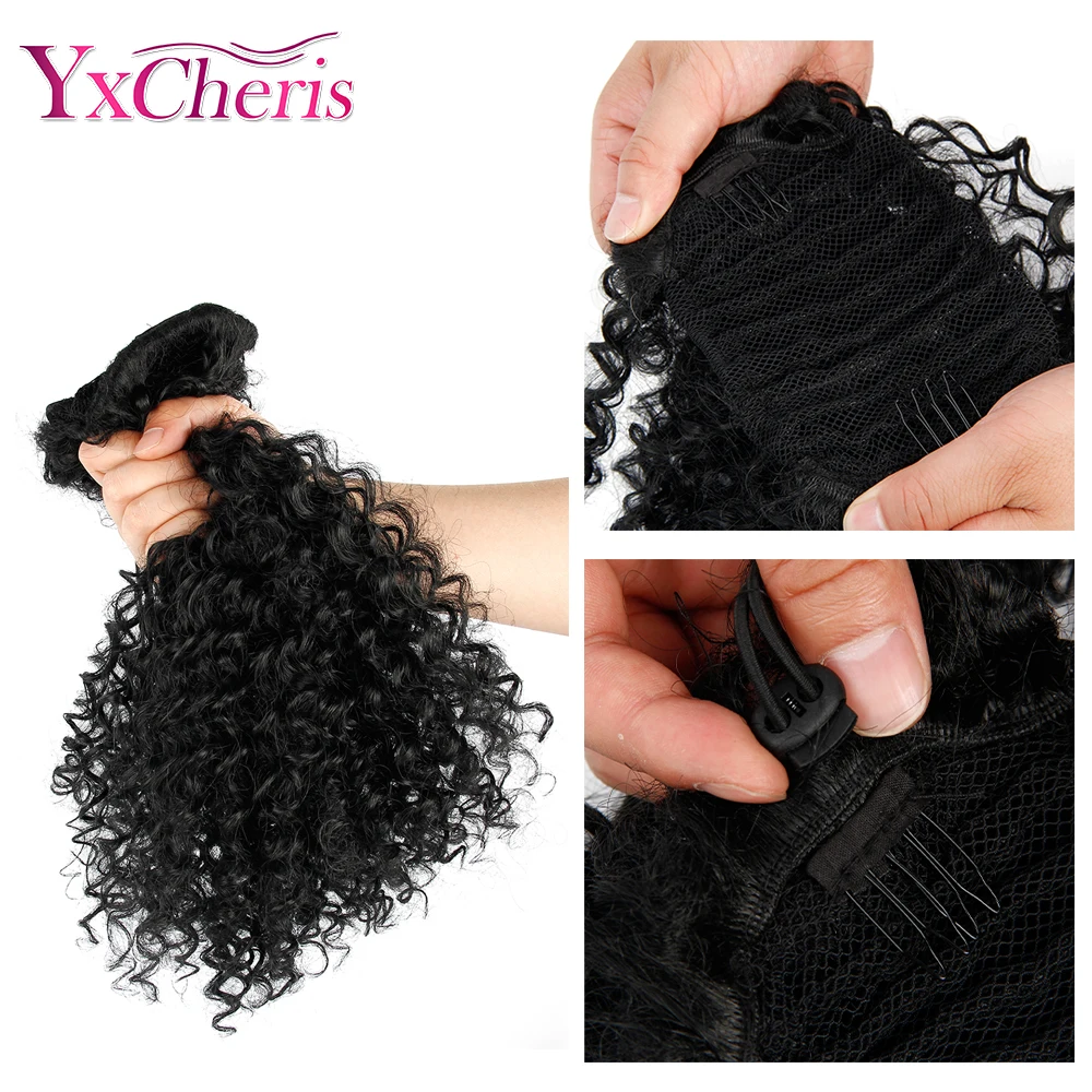 Drawstring Puff Kinky Curly Ponytail Short Wrap Synthetic Hair Bun Afro Ponytail Extensions and Hair Pieces