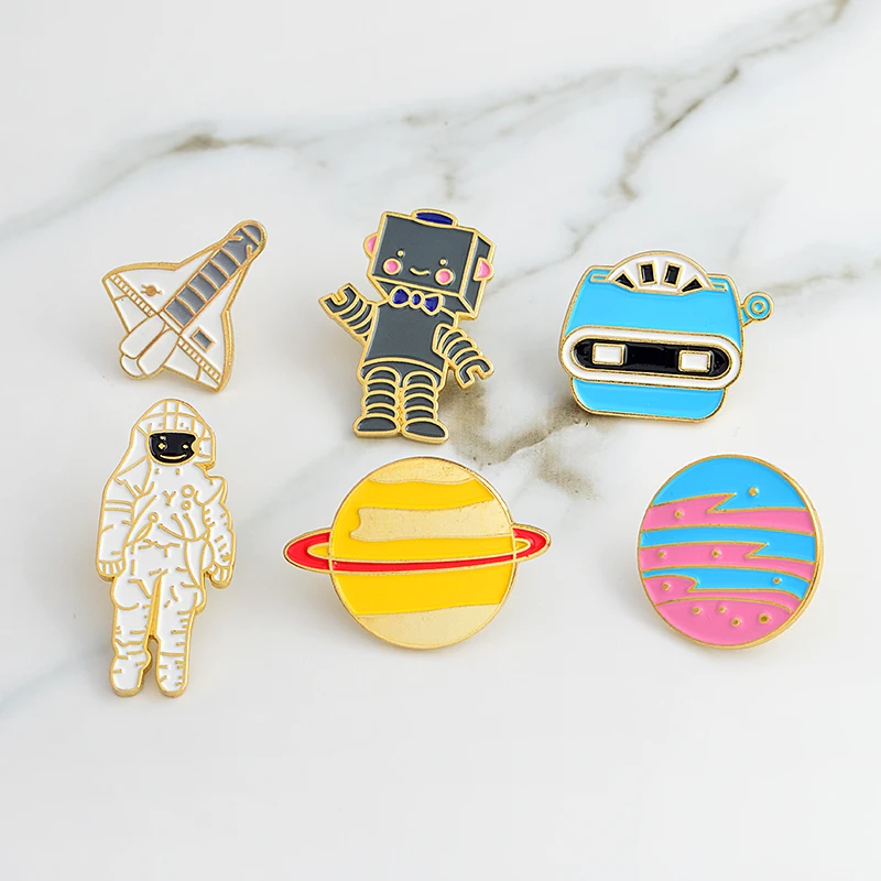 

Astronaut Moon Space shuttle enamel pins Badges Hard enamel pins Brooches Astronaut Moon Galaxy Space Robot jewelry