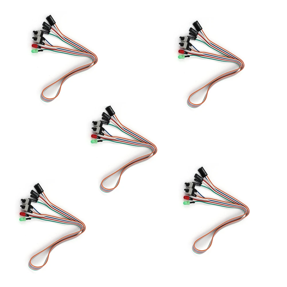 

5Pcs/Set Desktop Motherboard PC Case Red Green LED Lamp ATX Power Supply Reset HDD Switch Lead 20" PC Power Reset Switch Cables
