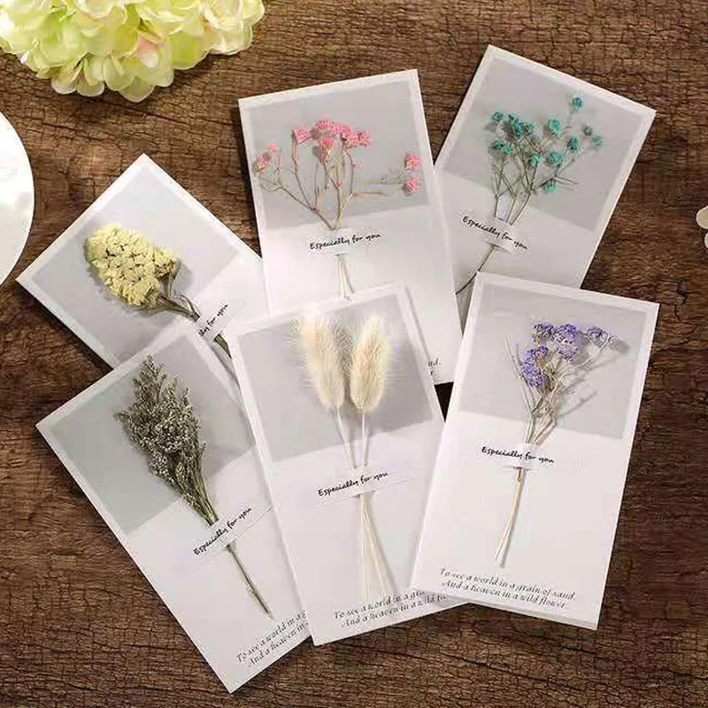 

5 PCS / Vintage wedding invitacion Dried flower decoration Greeting cards party birthday thanks you place cards festival gifts