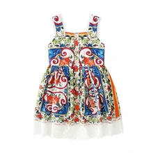 Летние Детские платья для девочек сладкий и прекрасный платье принцессы с принтом Babys приостановлено платья 4-8year