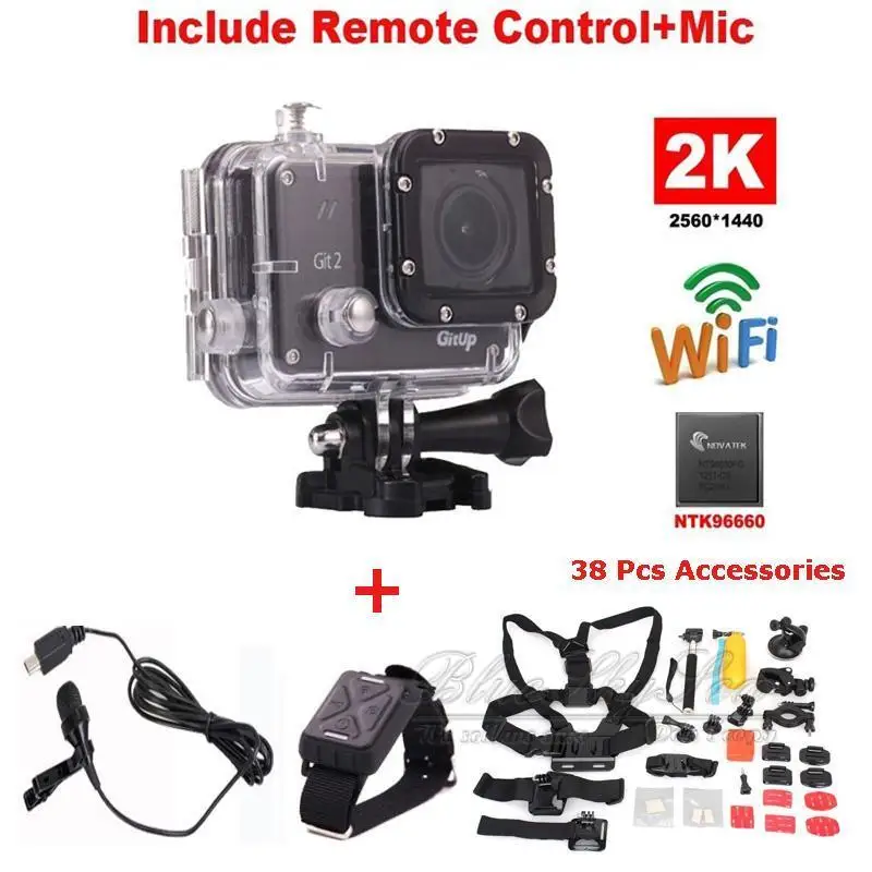 

Gitup Git2 2K WiFi Action Cam Sports Video Camera Onderwater Camcorder+Extra Microphone+Wrist Remote Control + 30pcs Accessories