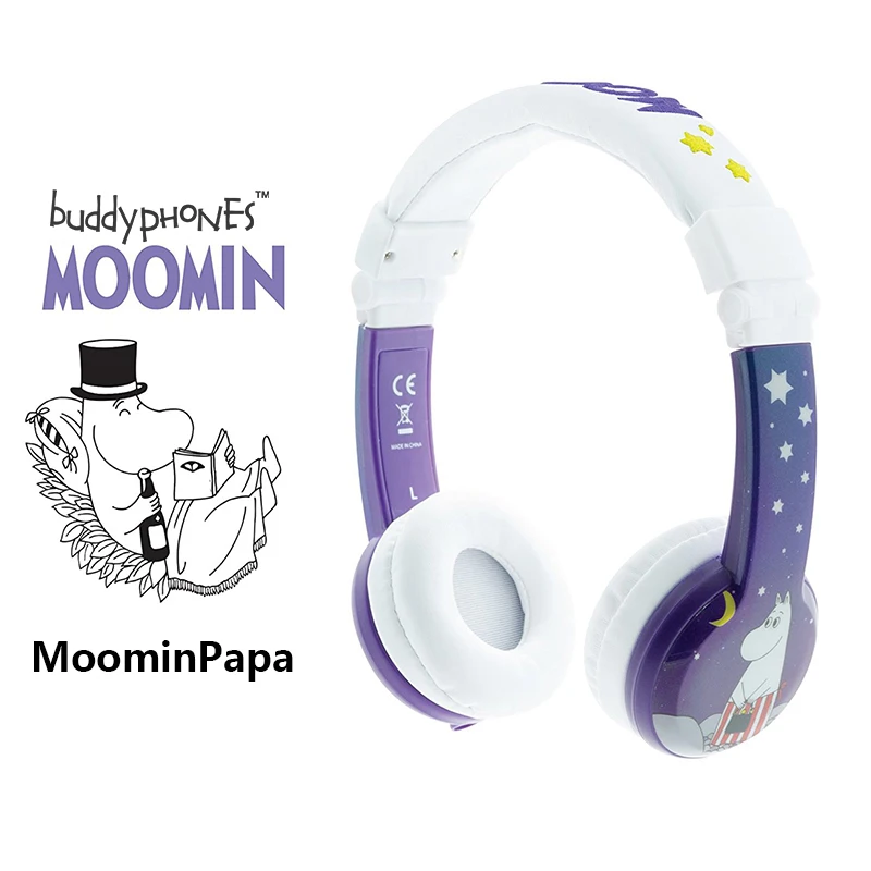 BuddyPhones ONANOFF MOOMIN Headphones Kids Safe Volume Limiting Wired Headsets Cartoon Cute Children Earphones With Microphone