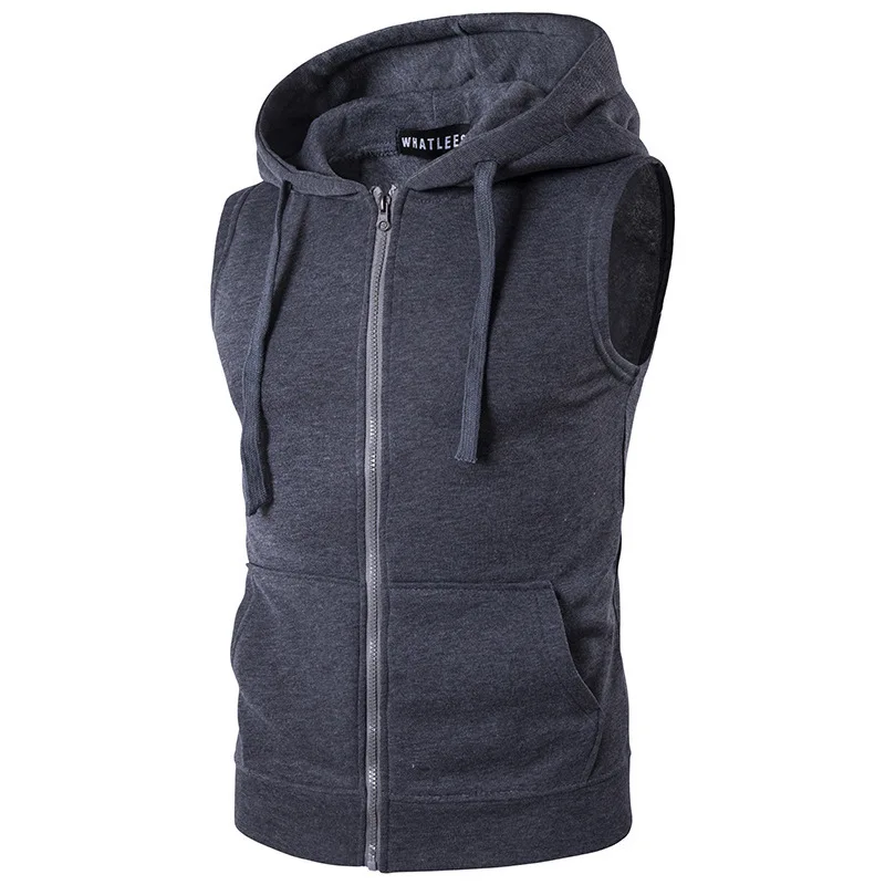 Hooded Men's Vest 2018 New Spring Men's Hooded Zipper With Pocket Male