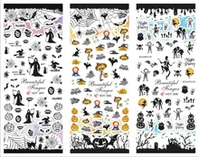 3 folha/lote japão arte do prego adesivo halloween festa crânio abóbora castelo água adesivos para unhas decalque acessórios HOT304-306