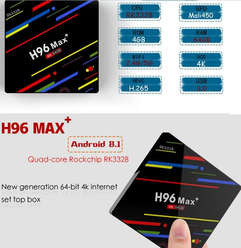 NEW H96 Pro MAX 4GB 32 64GB Android 8.1 TV Box K18.0 Smart Network Media Player