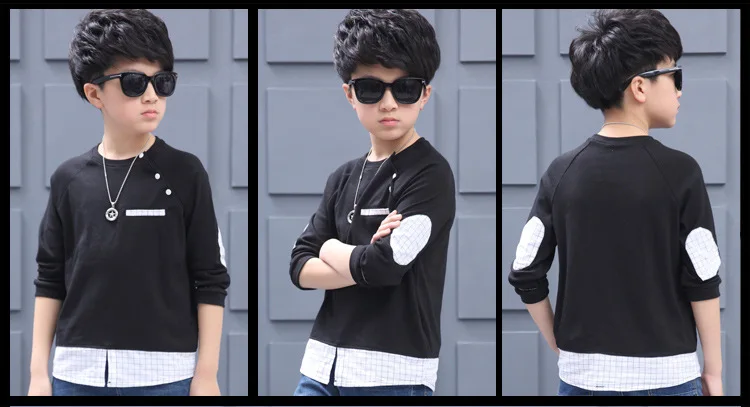 casual black gray patchwork children tops tees boys long sleeve t shirts kids 2017 new spring autumn teenage boys t shirt clothing (10)