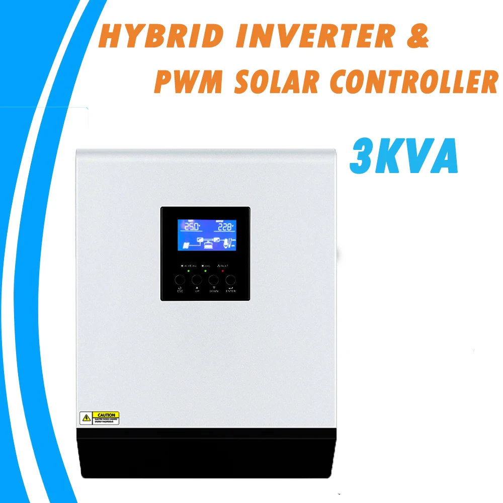 Tanie 3KVA czysta fala sinusoidalna hybrydowy inwerter słoneczny 24V 220V wbudowany PWM 50A regulator ładowania słonecznego i ładowarka ac do użytku domowego PS 3K