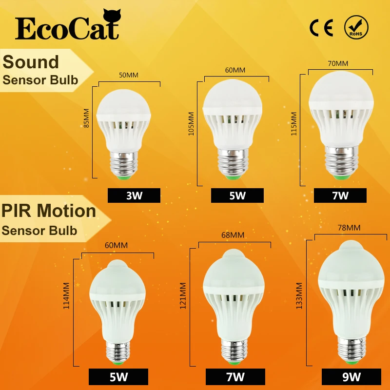 Светодиодный Светильник-ночник E27 3 Вт 5 Вт 7 Вт 9 Вт 12 Вт 220 В светодиодный светильник с ИК-инфракрасным движением/звуком+ светильник с датчиком управления