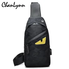 Фотография External USB Charging Chest Pack Men Monster PU Leather Shoulder Bag Waterproof Oxford Business Travel Chest Bags Belt Bag Male