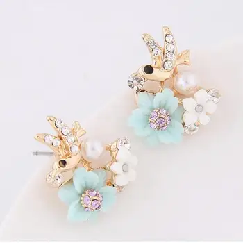 

Gold and silver Jewelry Cute Bird Crystal Stud Earrings For Women Girl Statement Pendientes Brincos