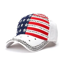 New Baseball Caps Men Women Snapback Hip Hop Summer Mesh Sun hat Adjustable Sparkle Rhinestone Decorative American Flag Printed