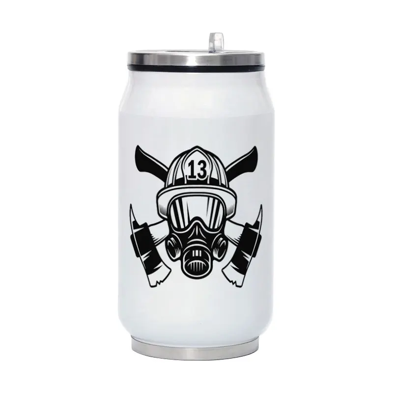 

Firefighter Travel Water Bottle 280ML Stainless Steel Coffee Vacuum Flask Portable Mug With Straw Y004
