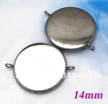 

14mm Gunmetal Plated Copper Blank Round Circle Bases Trays 2 Loops Bezels Pendant Bracelet Connector DIY CABs Findings Wholesale