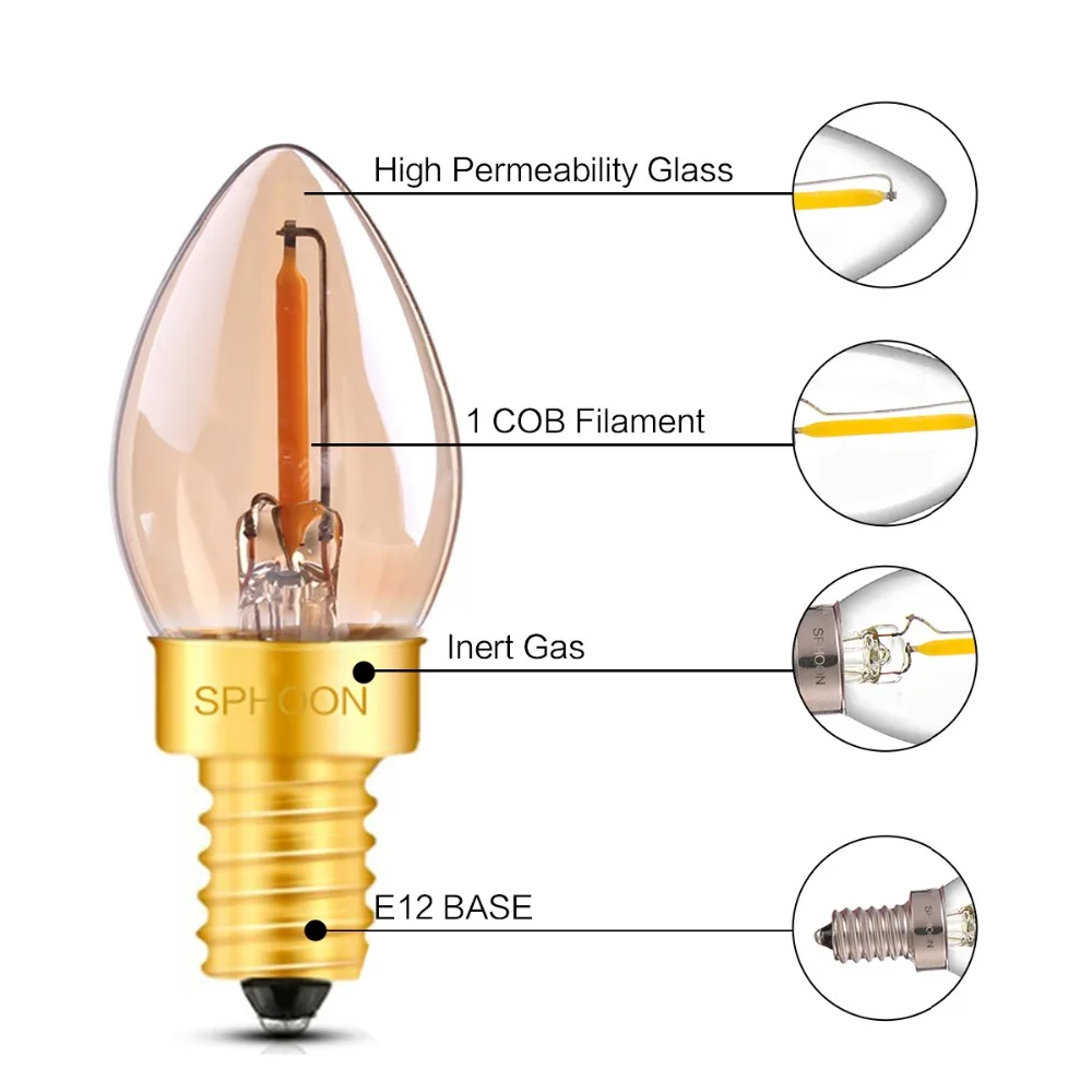 GANRILAND C7 светодиодный Ночная лампочка накаливания Эдисона E14 0,5 Вт 2200 к E12 110 В 220 В винтажное Декоративное подвесное освещение с регулируемой яркостью светодиодный светильник